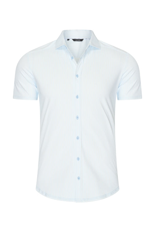 Mi Piace -Men Shirt Stripe Print Short Sleeve - Light Blue