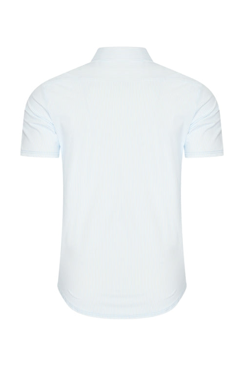 Mi Piace -Men Shirt Stripe Print Short Sleeve - Light Blue1