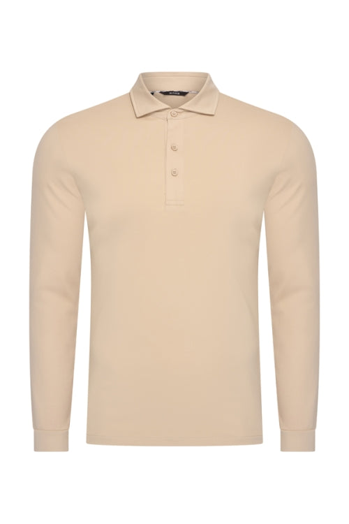 Mi Piace - Men Polo Cotton Long Sleeves - Beige 1