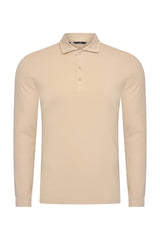 Mi Piace - Men Polo Cotton Long Sleeves - Beige 1