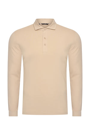 Mi Piace - Men Polo Cotton Long Sleeves - Beige 1