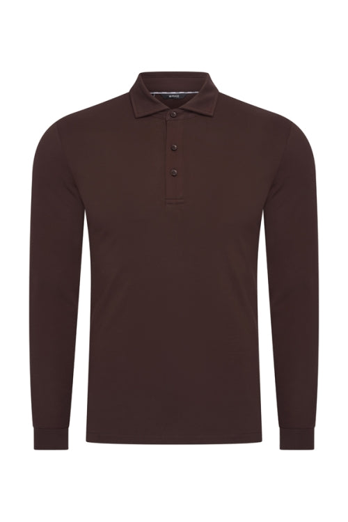 Mi Piace - Men Polo Cotton Long Sleeves - Espresso 1