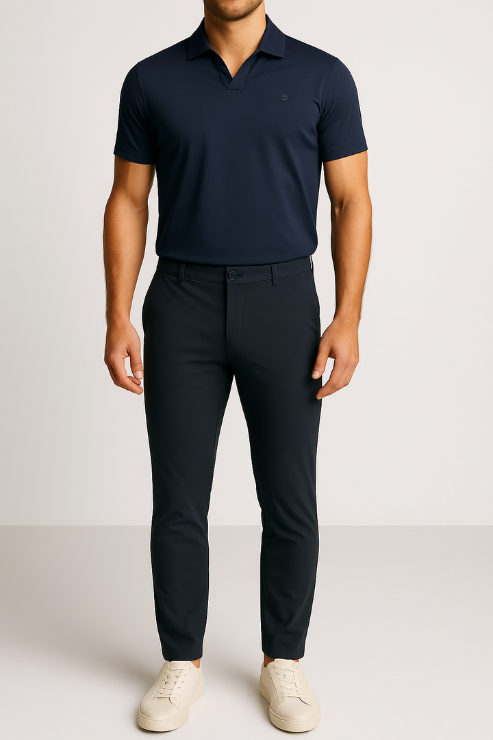 Mi Piace – Herren-Poloshirt mit V-Ausschnitt – Dunkelblau