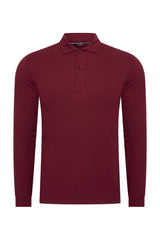 Mi Piace Heren - Lustre Cotton Longsleeve Polo - Burgundy