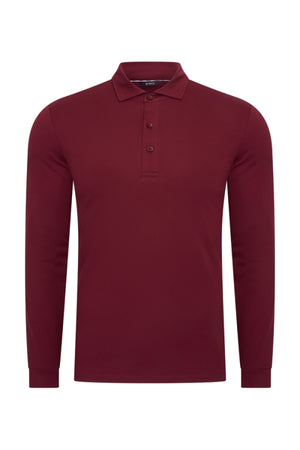 Mi Piace Heren - Lustre Cotton Longsleeve Polo - Burgundy
