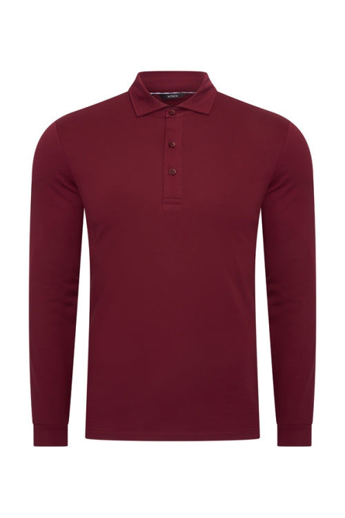 Mi Piace Heren - Lustre Cotton Longsleeve Polo - Burgundy