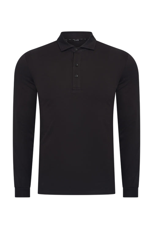 Mi Piace Heren - Lustre Cotton Longsleeve Polo Black
