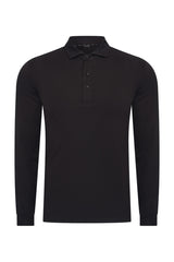 Mi Piace Heren - Lustre Cotton Longsleeve Polo Black