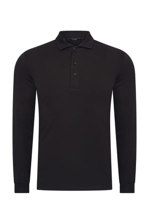 Mi Piace Heren - Lustre Cotton Longsleeve Polo Black