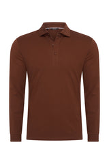 Mi Piace Heren - Lustre Cotton Longsleeve Polo Brown Stone