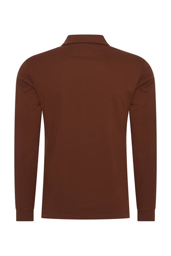 Mi Piace Heren - Lustre Cotton Longsleeve Polo Brown Stone