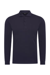 Mi Piace Heren - Lustre Cotton Longsleeve Polo Dark Blue