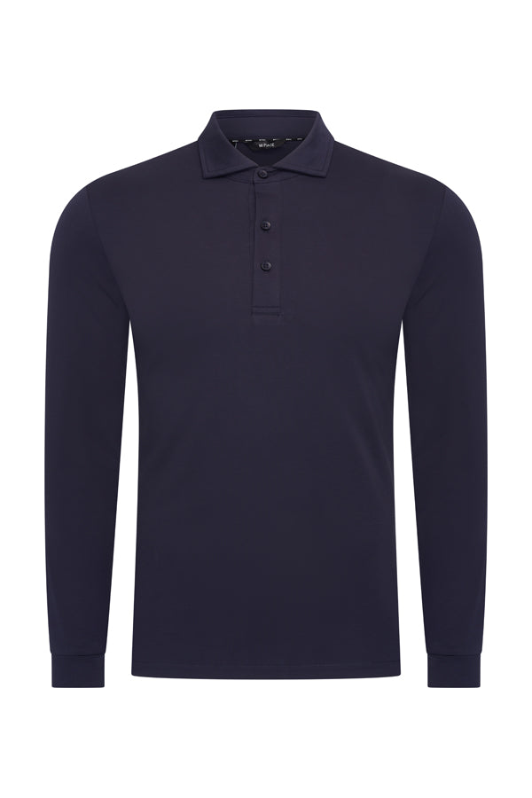 Mi Piace Heren - Lustre Cotton Longsleeve Polo Dark Blue