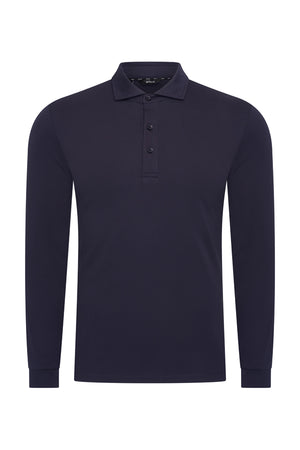 Mi Piace Heren - Lustre Cotton Longsleeve Polo Dark Blue