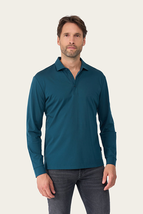 Mi Piace Heren - Lustre Cotton Longsleeve Teal Blue