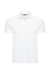 Mi Piace – Herren-Poloshirt mit V-Ausschnitt – Weiß